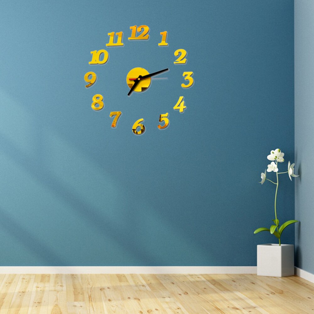 Frameless DIY Wall Clock Arabic Numbers Adhesive Modern Art Wall Clock Silent 3D Acrylic Sticker Home Decorations for Living Roo
