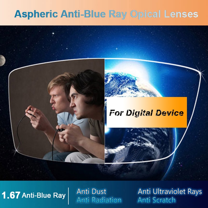 1.67 Anti-Blue Ray Enkele Visie Mannen En Vrouwen Optische Lenzen Recept Oogcorrectie Lenzen Voor Digitale Apparaten