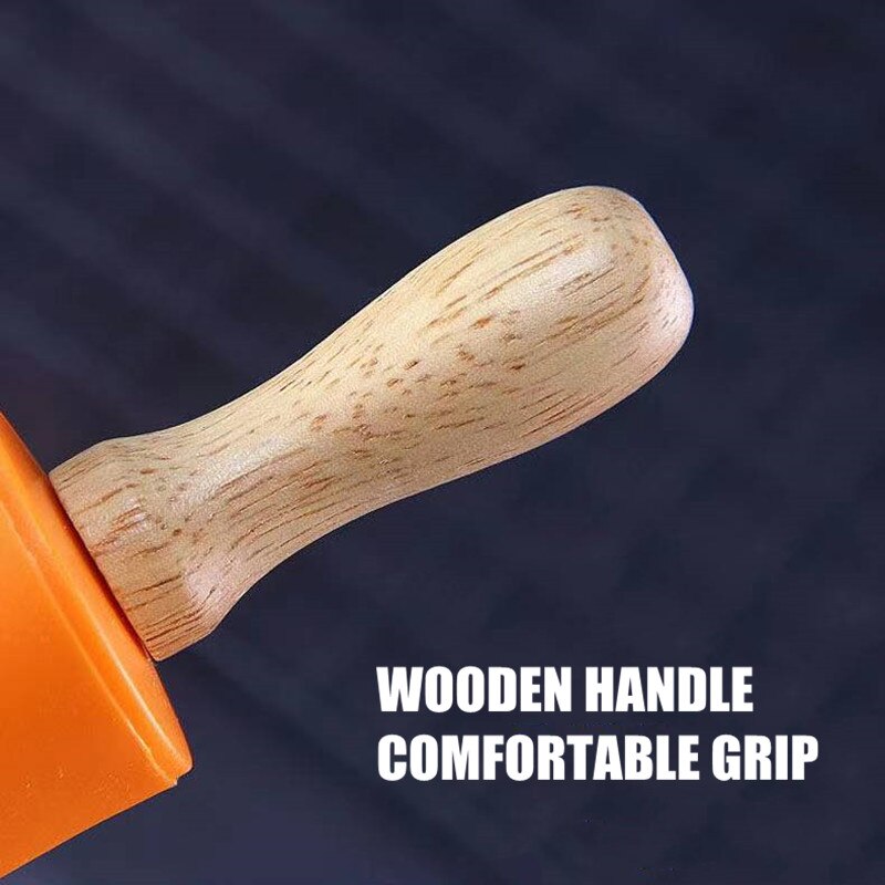 Non-Stick Silicone Rolling Pin Wooden Handle Pastry Dough Flour Roller Kitchen Cooking Baking Tool for Pasta Cookie Dough Tools