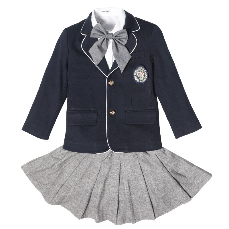 Barn brittisk skoluniform pojkar flickor kavaj grå kjol shorts barn dagis uniform grundskolekläder set