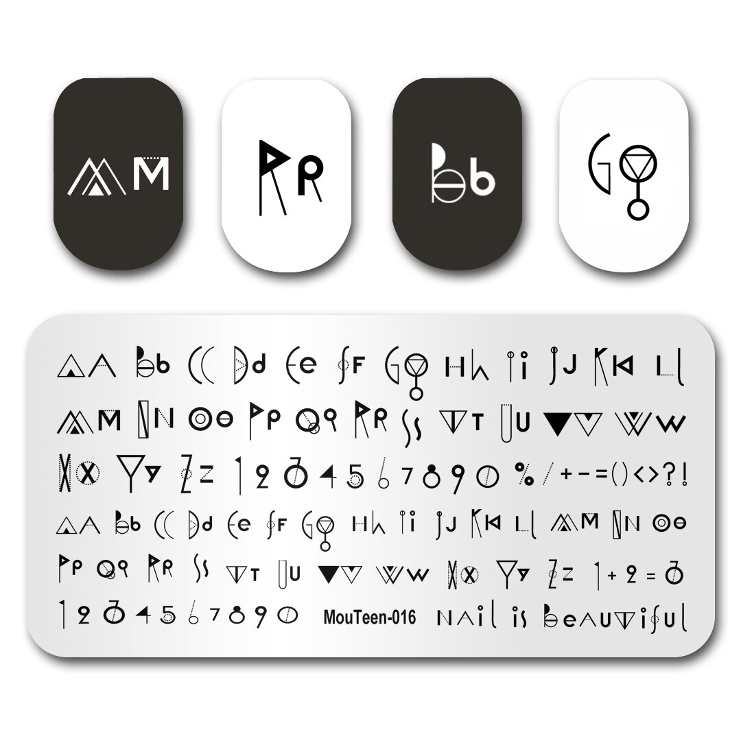 Nail art stempling mouteen 018 gotiske bogstaver magiske tal ord negle stempling plader manicure sæt til neglestempling: Mouteen 016