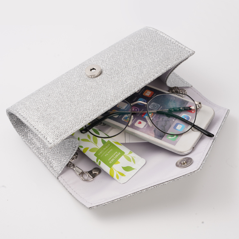 Bolso de noche tipo sobre para mujer, bolsos de hombro con cadena y purpurina, bolso largo plateado brillante, bolsos de mano para de boda, Mini bolso