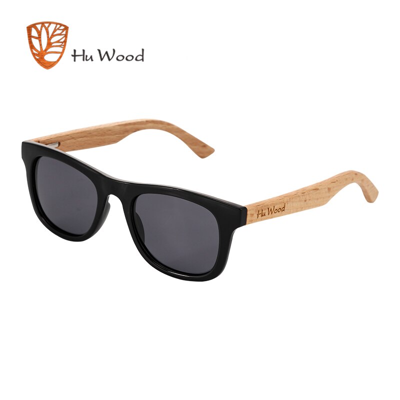 Hu Wood-gafas de sol polarizadas para niños y niñas, con marcos reciclados y brazos de madera de haya, de 4 a 8 años: black