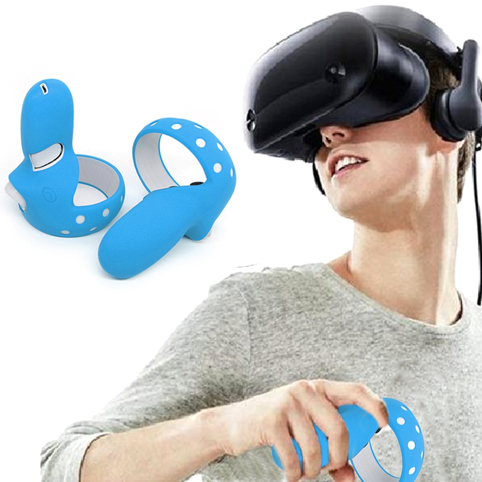 Beschermhoes Voor Oculus Quest 2 Controller Grip Skin Beschermhoes Siliconen Volledige Beschermhoes Vr Accessorie: Blue