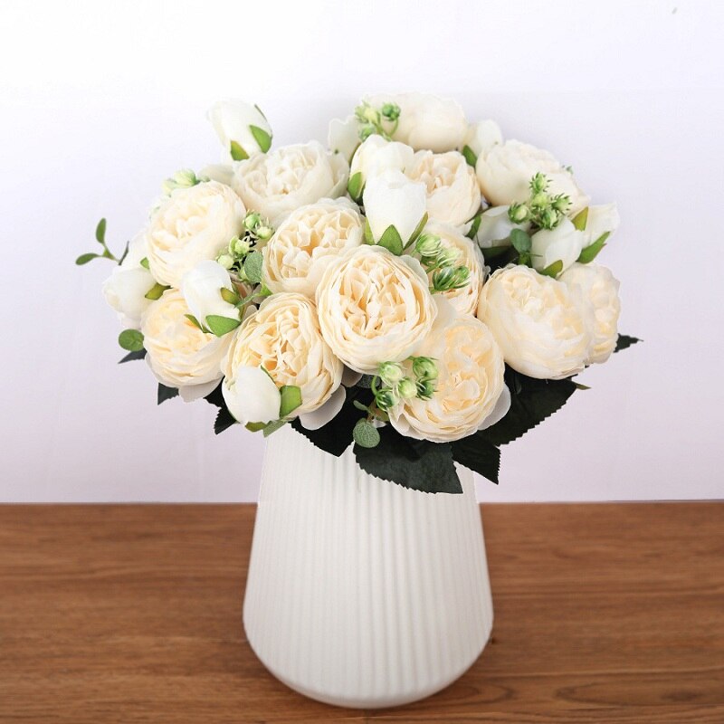 30 cm persisk rose korean buket pæon kunstig blomst 5 stort hoved 4 lille knopp bryllup boligindretning blomst fotografering prop