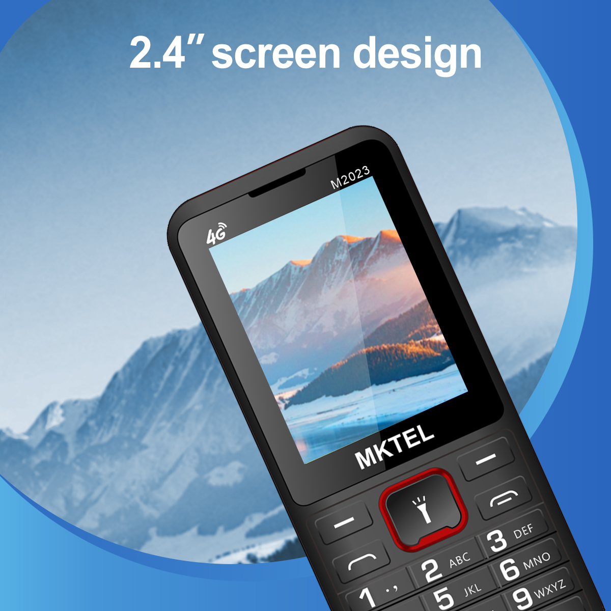 MKTEL M2023 4G Funktionstelefon 2,4-Zoll-Bildschirm Dual SIM Dual bereithalten 1800 mAh Akku 3 in 1 Lautsprecher MP3/MP4/FM Radio Puguang Lampe