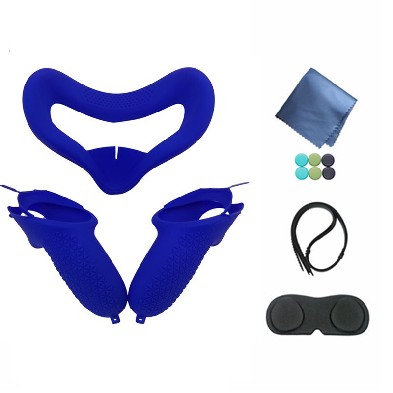 Silicone VR Lens Cover Gaming Headset Face Pad Skin Rocker Cap Set for For Oculus Quest2 Vr Accessories: Blue