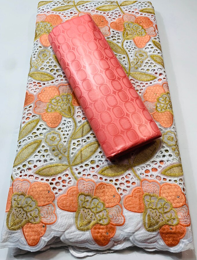 African Bazin Riche Brode Fabric Combine Swiss Voile Cotton Lace Damask Guinea Brocade Lace Fabric 2.5+2.5yard VKM116: AS PIC5