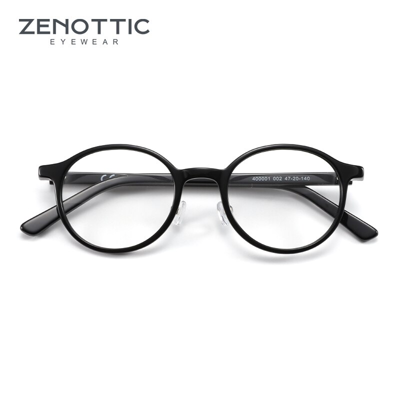 Monturas de gafas redondas de acetato ZENOTTIC para hombres y mujeres, gafas Anti rayo de luz azul, montura transparente para gafas, gafas de trabajo para Gaming: BLACK