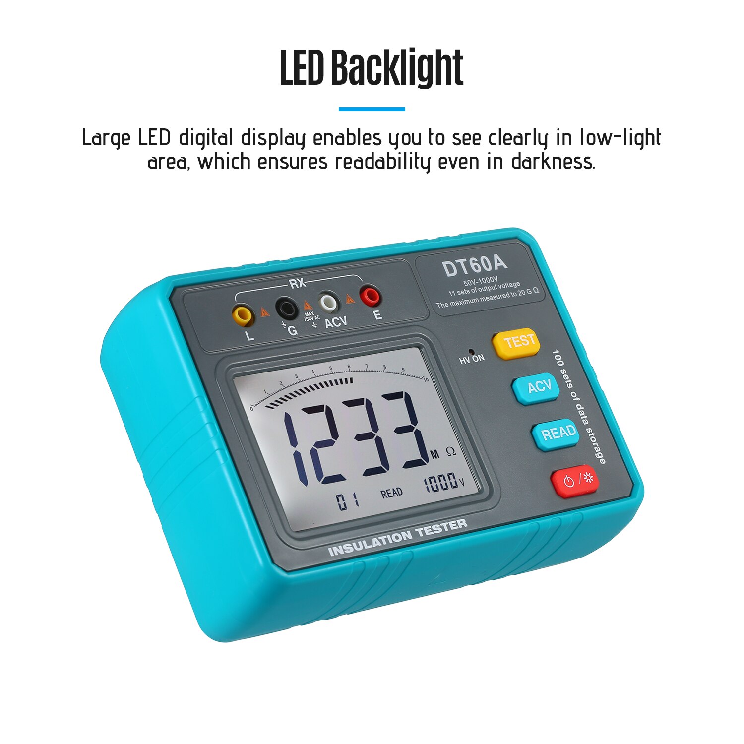 DT60A Insulation Resistance Tester LED Digital Ohmmeter Megohmmeter Megger Megameter Resistance Meter for 1MΩ-20GΩ