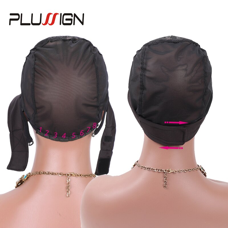 Ali Top Seller Plussign Black Head Band Wig Cap For Making Wigs Dome Mesh Cap Lace Hair Net With Band Adjustable Bald Cap