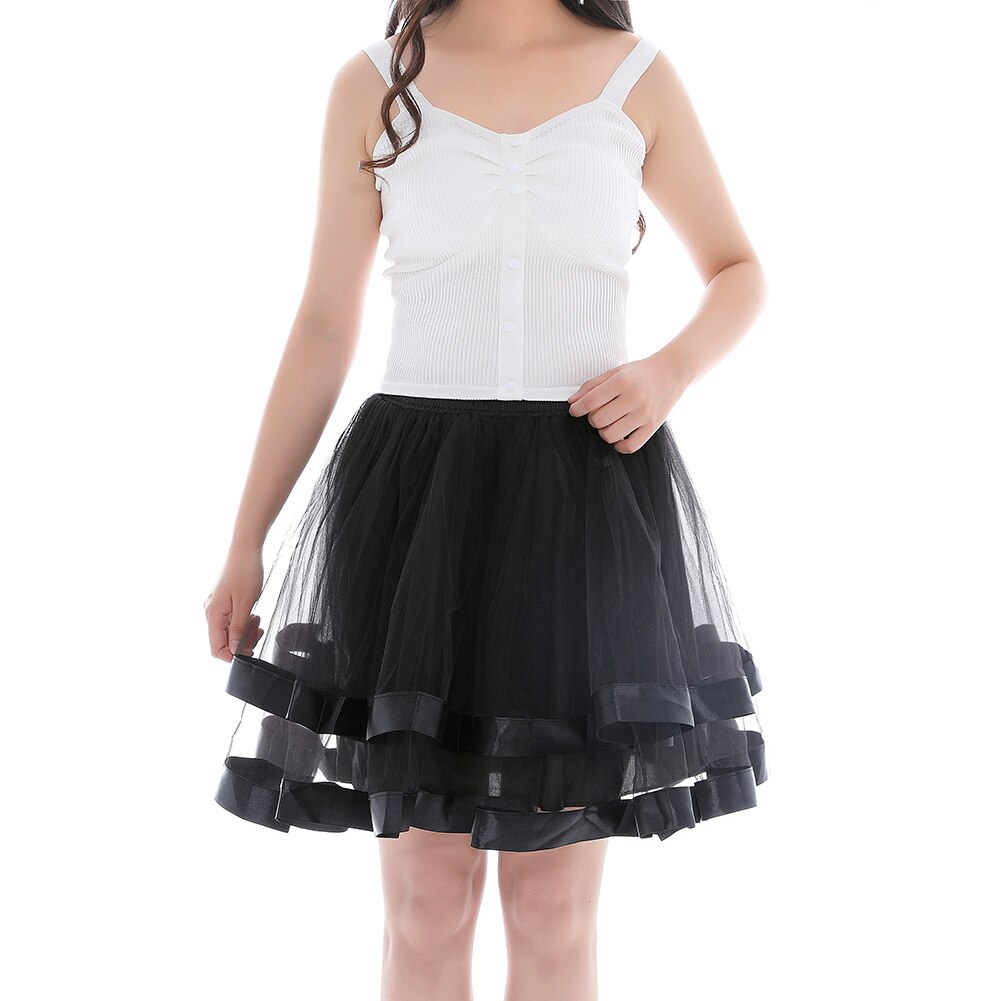 Elastic Waist Vintage Rockabilly Petticoat Crinoline Puffy Tutu Tulle Underskirt Net Tulle Princess Ballet Dance Pettiskirts 045: Black / waist 66-110 cm