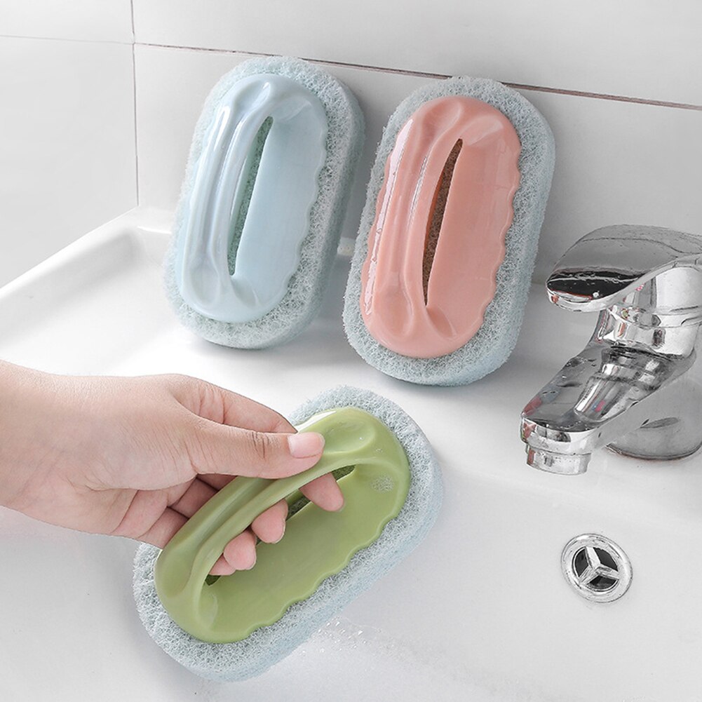 Brosse d'éponge de mur de baignoire outil de nettoyage de lavage de poignée en plastique de récurage fort