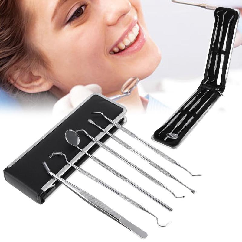 6 stk/sæt tandværktøj tandstensfjerner pick scaler spejl rustfrit stål tænder ren sonde til tandlæge eller personlig