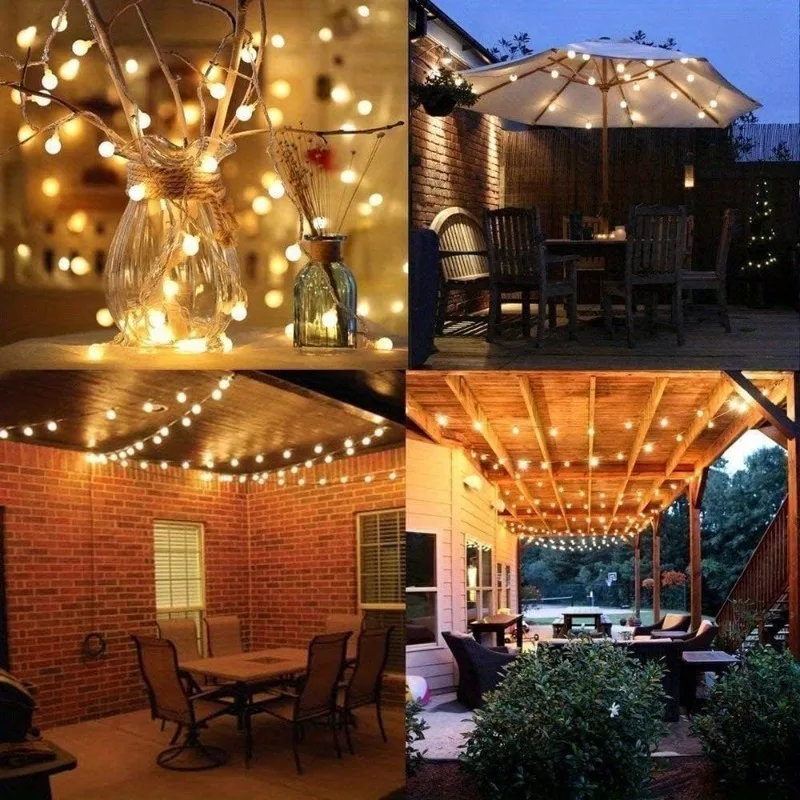 Guirnalda de luces LED con bola de alimentación por USB/batería de 12M, guirnalda de luces para exteriores, guirnaldas de luces para jardín, decoración navideña para bodas