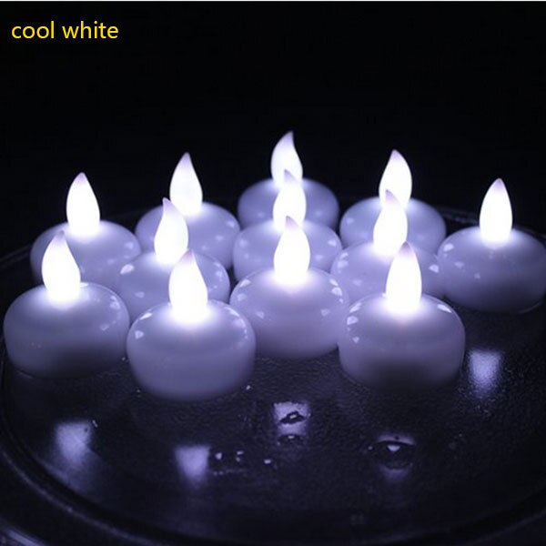 12 stykke gul gul glød flydende led stearinlys kølig hvid ført vandprooftea lys plastik lyst flammeløst stearinlys: Kølig hvid