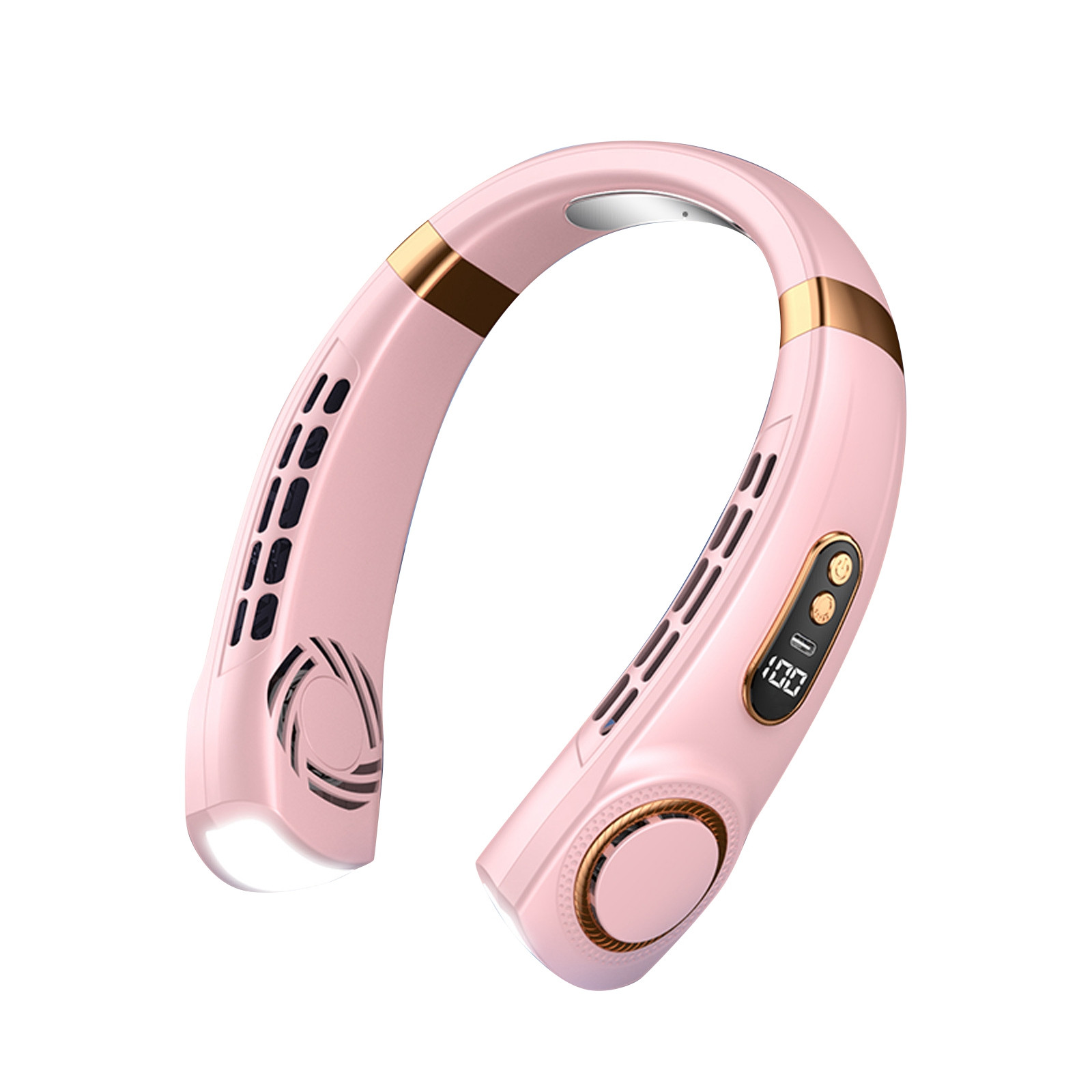 Ventiladores de cuello, ventilador portátil USB para colgar en el cuello, ventilador frío, pantalla de mano, ventilador deportivo silencioso recargable, banda para el cuello, ventilador sin hojas: Rosa