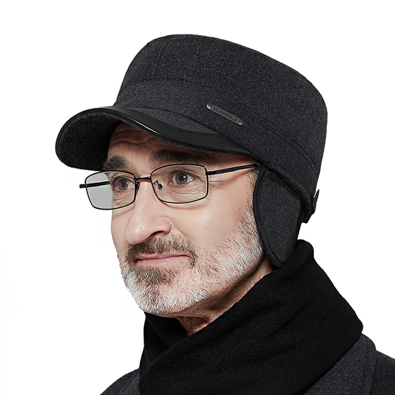 Stara męska czapka zimowa z nausznikami beret tata kapelusz regulowane zimowe ciepłe czapki dla płaskiej czapki starszych kapelusz