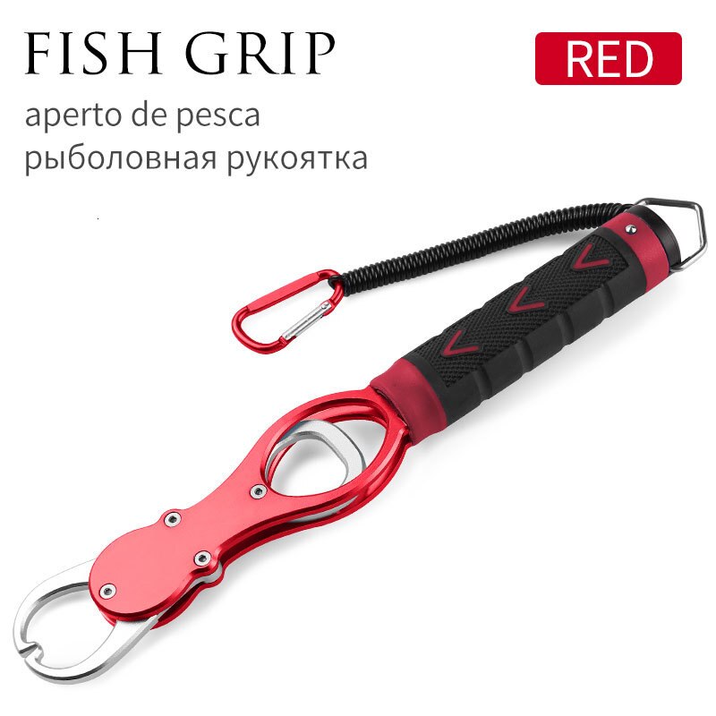 Linnhue fisketang greb sæt aluminiumslegering fiskegrej krog genvinde cutter line split ring fiskeredskab: Rødt greb