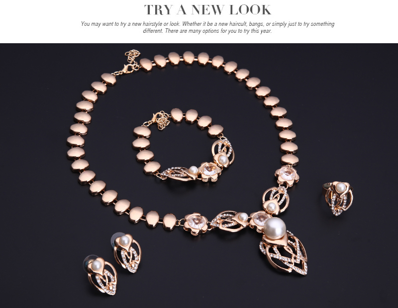 Vrouwen Crystal gesimuleerde parel Ketting Oorbellen Armband Ring Wedding Party Kostuum Afrikaanse Kralen Jurk Accessoires Sieraden Set