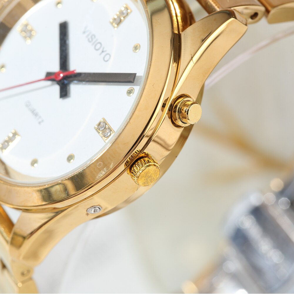 Montre parlante française avec fonction d'alarme, Date et heure parlantes, cadran blanc, fermoir repliable, étiquette du boîtier doré-404