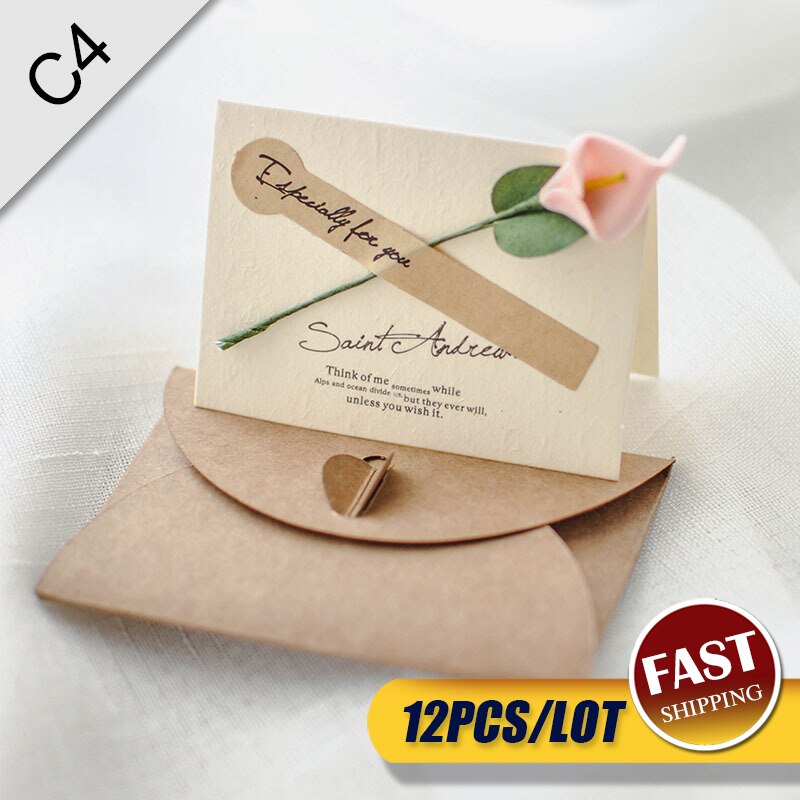 12pcs pocket bruiloft bloem uitnodigingskaarten bruiloft verjaardag bridal en baby douche goedkope uitnodigingen met envelop + blanco kaarten: C4-PinkCalla-12pcs