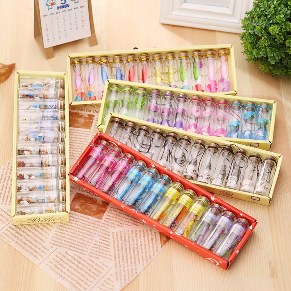 12Pcs Glass Wishing Bottles Shell Key Flower Mini Wood Cork Stopper Wishing Bottles Vials Containers Birthday Party Decoration