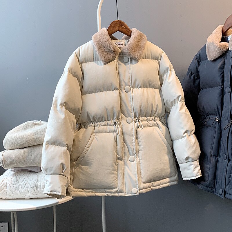Dames losse winter bontkraag jas verdikte warme streetwear, S Dames losse winter bontkraag jas verdikte warme streetwear, S