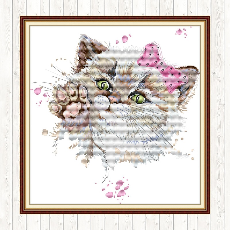 Cute Cat Printed Painting Animal Cross Stitch Embroidery Kit 14CT 11CT Counted Canvas Embroidery Kit DIY Handmade Needlework Set