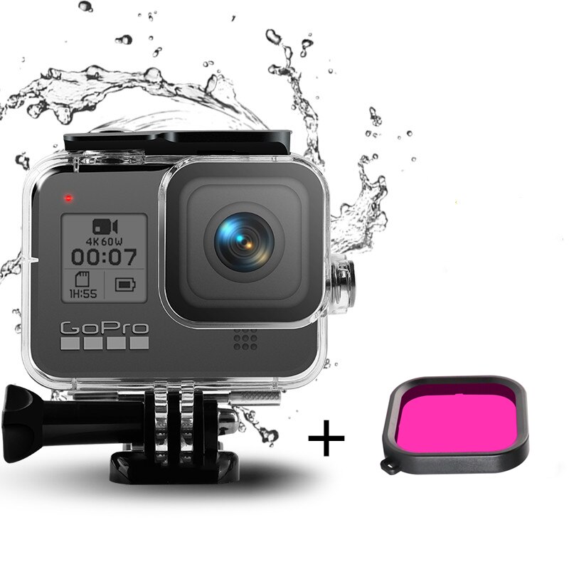 För gopro hero 8 vattentätt skal fodral undervattensskyddshus för gopro hero 8 kameratillbehör: Fodral plus lila