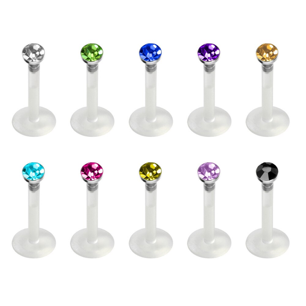 10Pcs Acrylic Lip Studs Set Sparkly Push In Labret Monroe Tragus Cartilage Body Piercing (Clear)