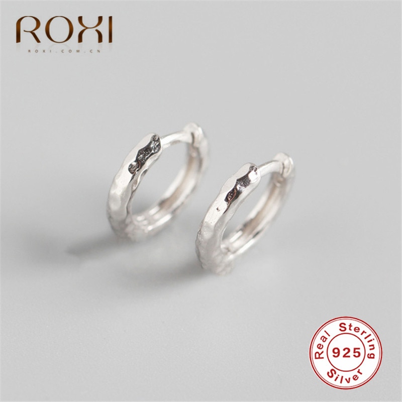 ROXI 925 Sterling Silver Simple Round Stud Earrings for Women Geometric Circle Earrings Personality Irregular Korean Earrings