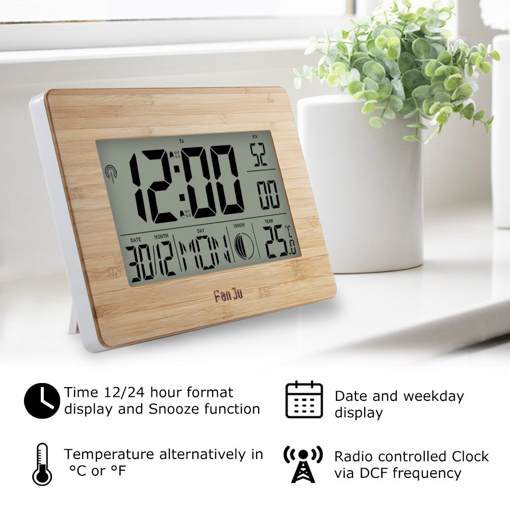 FanJu FJ3530 LCD Digital Wall Clock Alarm Big Size Number Multifunction Temperature Table Clocks Bedside thermometer Large clock