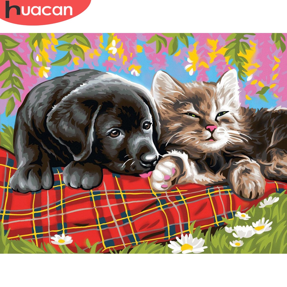 HUACAN DIY Oil Painting By Numbers Dog Animals HandPainted Kits Drawing Canvas Pictures By Numbers Home Decoration