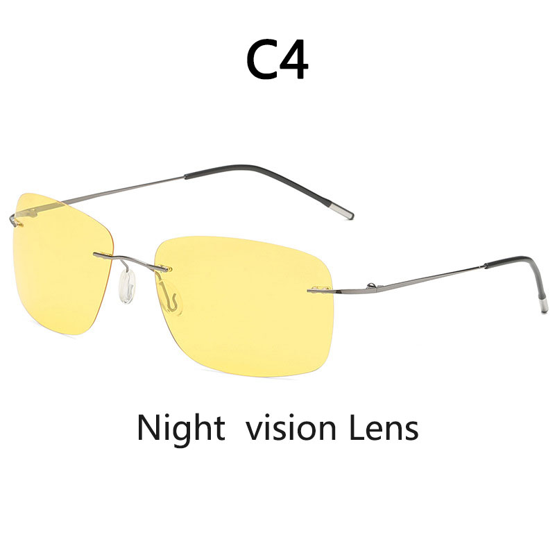Rahmenlose polarisierte Sonnenbrille aus Titan für Fahrer, Nachtsichtbrille, zusammenklappbar, ultraleichte Titan-Sonnenbrille mit Farbfilm