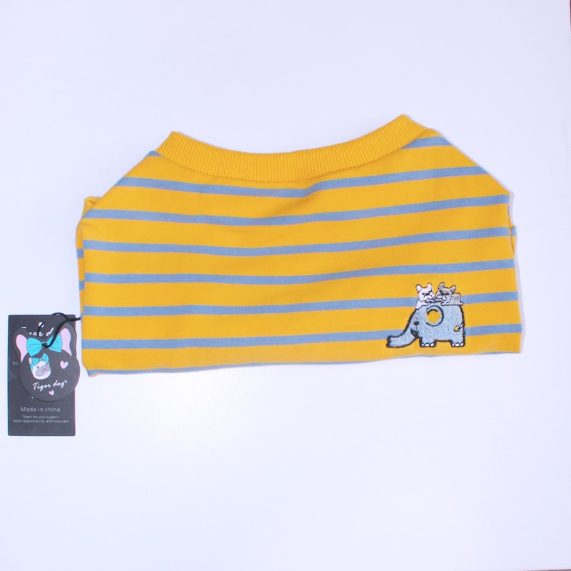 Tijger Hond Franse Bulldog Katoen Geel Streep T-shirt Hond Kleding Voor Corgi Teddy Small Medium Honden Puppy Outfit Huisdier Kleding