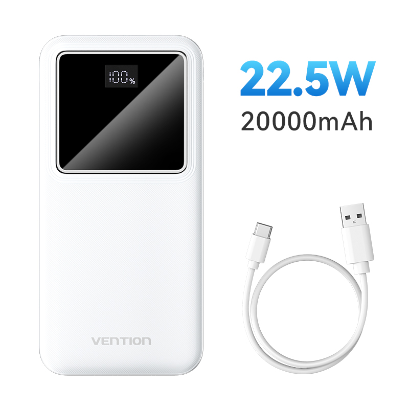 Ventie 20000mAh Power Bank PD 22,5W Snel opladen Draagbare Powerbanks Externe batterij voor iPhone 12-16 Xiaomi Reservebatterijen: WHITE