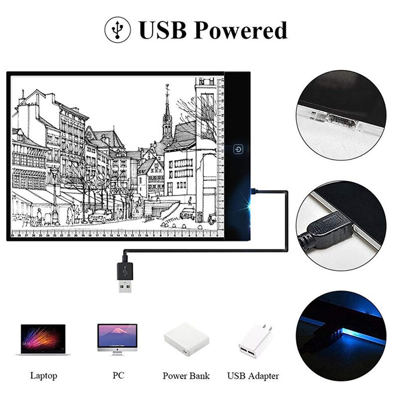 Tablero de dibujo A5 LED, tablero de trazado, almohadillas de copia, placa de tableta de dibujo, mesa de escritura artística, atenuación continua, caja de luz Artcraft