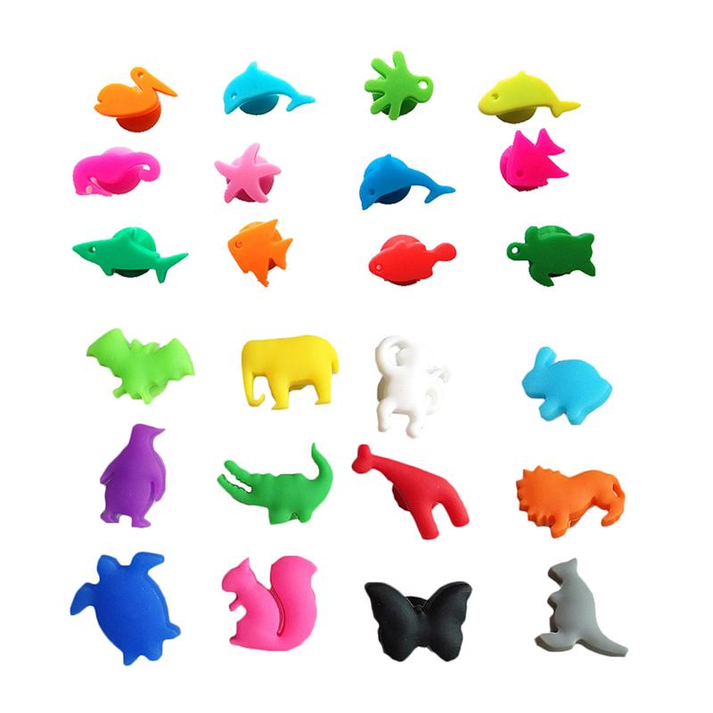 Marcadores de silicona para copas de vino, identificador de vino de animales marinos y animales de la tierra, signo para beber, 24 Uds.