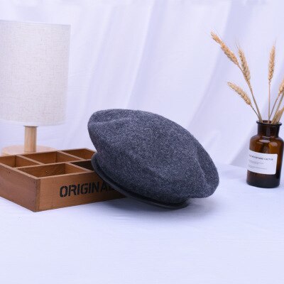 Ymsaid skóra francuski beret czapka czarna kobieta 100 wełna czuł malarze berety dla kobiet zima jesień czapka typu czapka bez daszka rozmiar 56-58cm: ciemny szary