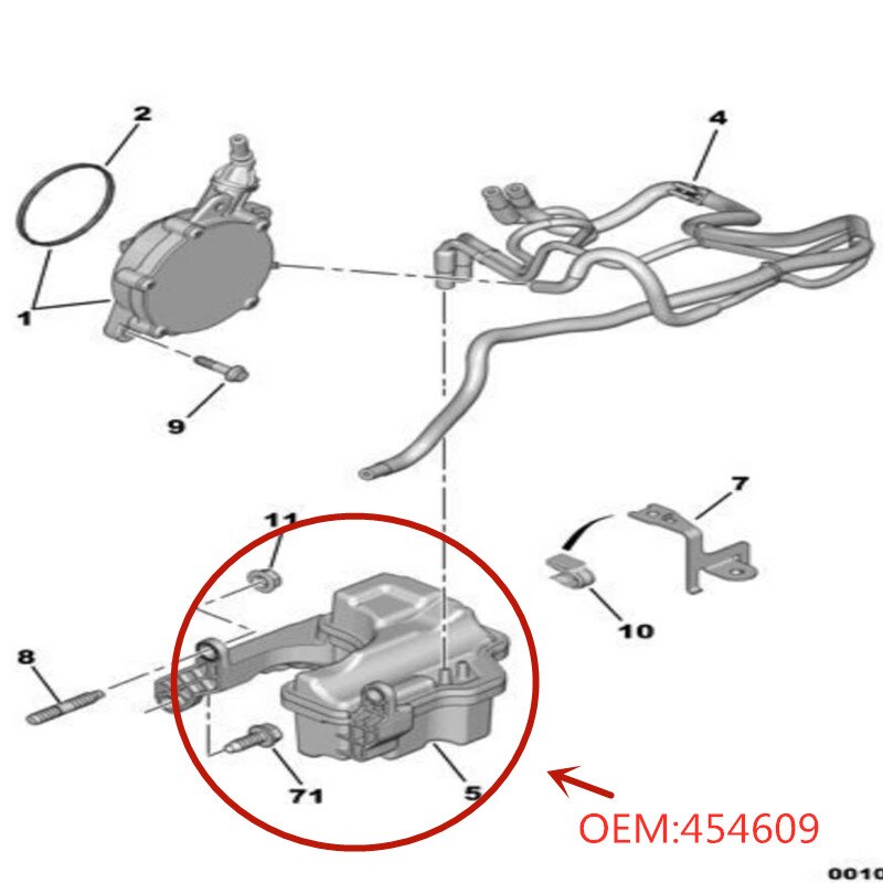 Suitable for Peugeot 208 308 3008 207CC Citroen RCZ C4L C5 DS4 DS5 DS6 Vacuum brake pot Reserve pot Vacuum pot Waste pot 454609