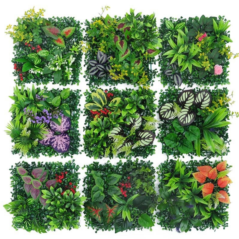 25x25cm Green Artificial Plants Wall Panel Plastic Outdoor Lawns Carpet Decor Home Wedding Backdrop Party Grass Flower Wall