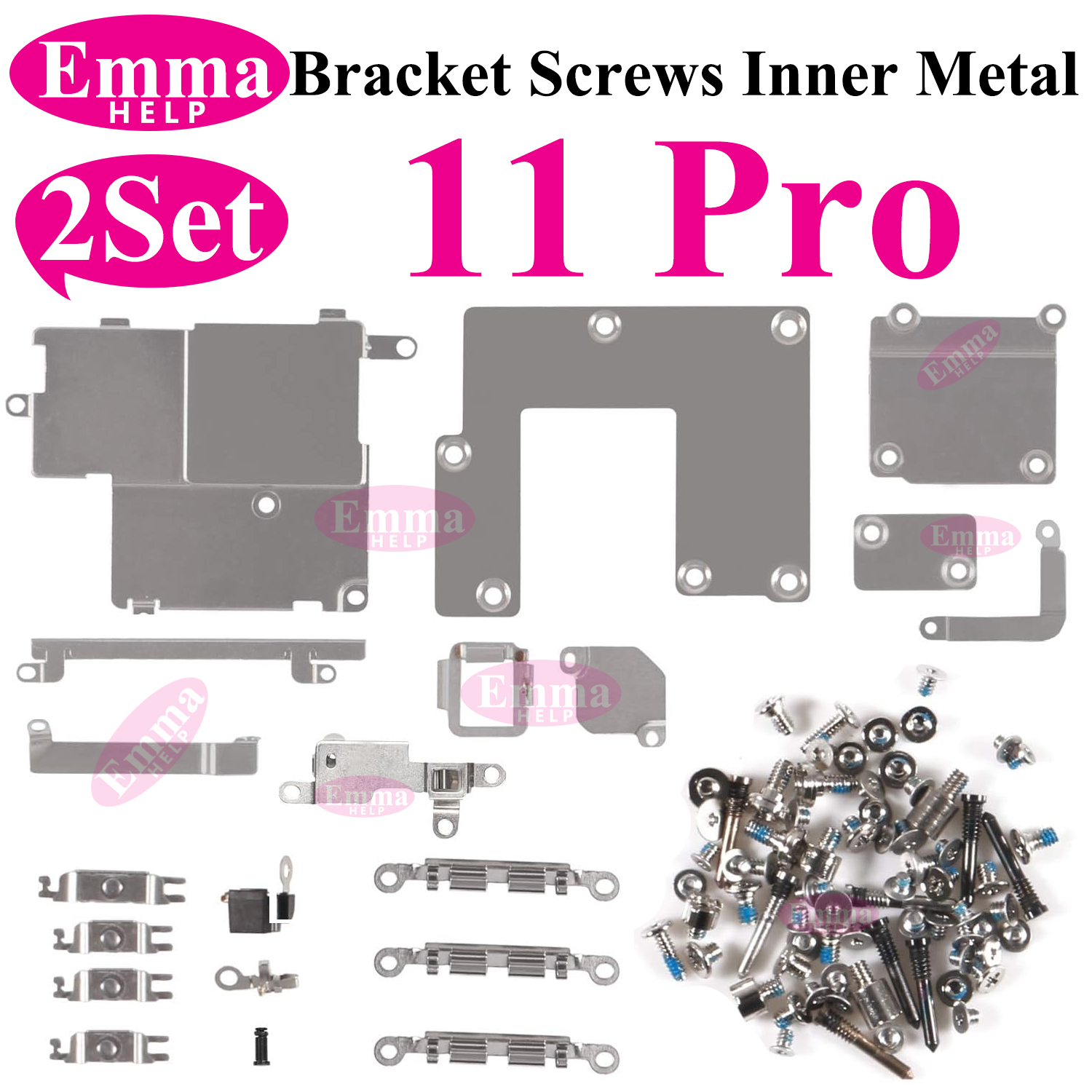 2set Full Inside Small Metal Holder Bracket Shield Plate Set Full Screws For iPhone 11 12 13 Pro Max X XS XR Repair Assessories: grey