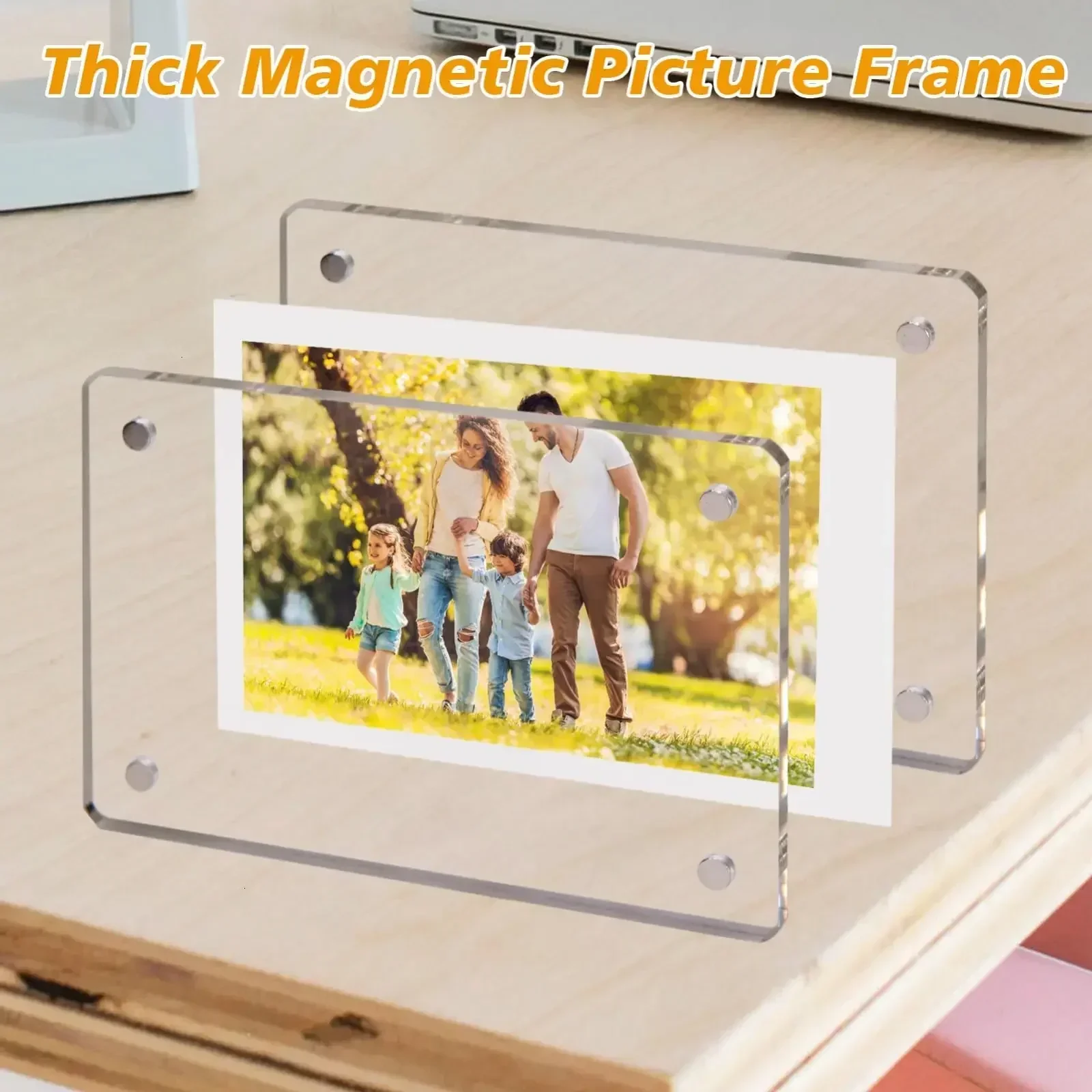 Magnetischer Bilderrahmen aus Acryl, Mini-Fotorahmen für den Kühlschrank, doppelseitiger Magnet, Brieftaschengröße, geeignet für Polaroid-Folie