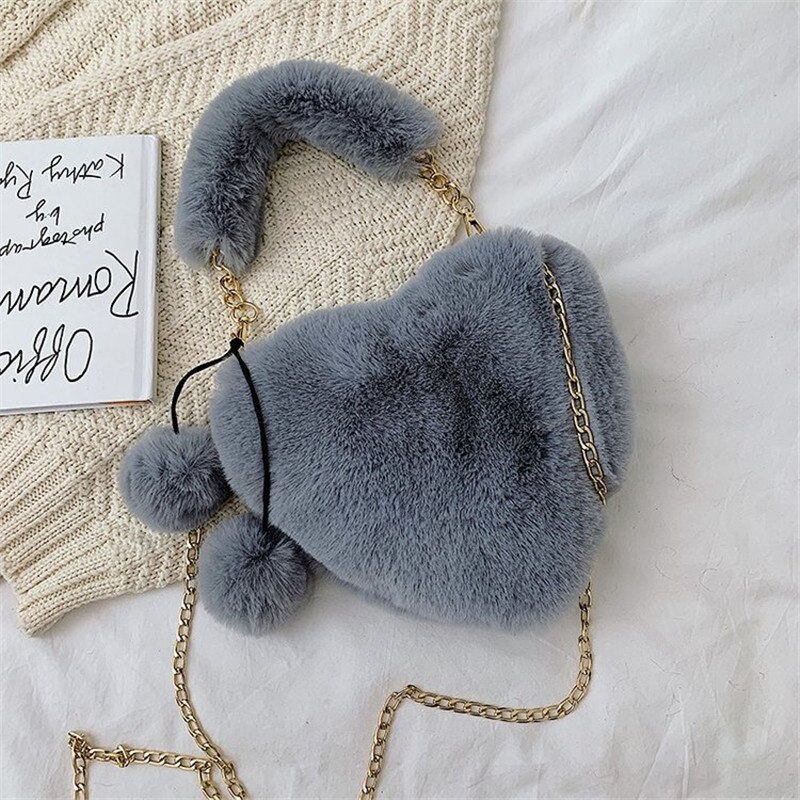 Schattige, schattige nepbont meisjes handtassen crossbody tassen voor vrouwen zachte pluche dames schoudertassen dames handtassen: Grijs