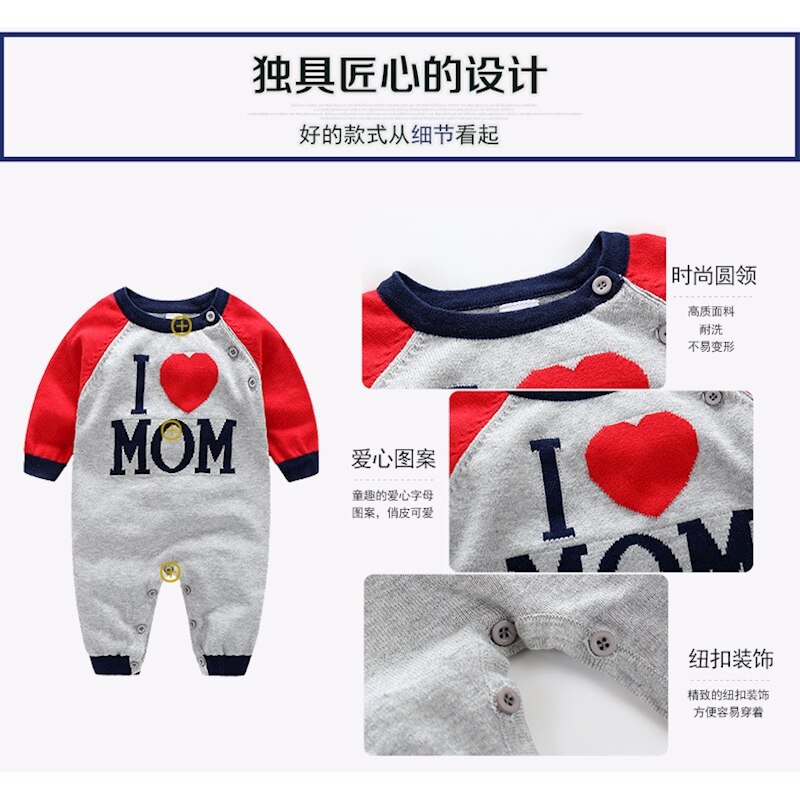 Myudi - 100% Cotton Baby Sweater Newborn I love Dad Mom Letter Coat Toddler one-piece Romper Boys Girl Outwear for Children