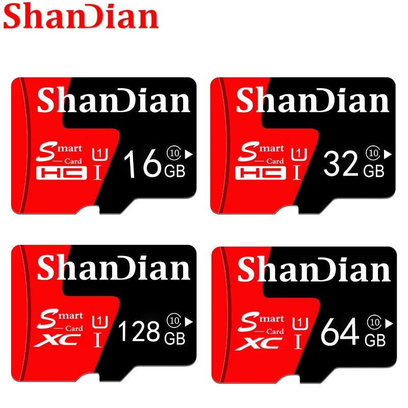 SHANDIAN-tarjeta Micro SD roja para teléfono móvil, memoria de expansión de capacidad, 8GB, 16GB, 32GB, 64GB, 128GB, gratis, viene con adaptador de tarjeta SD