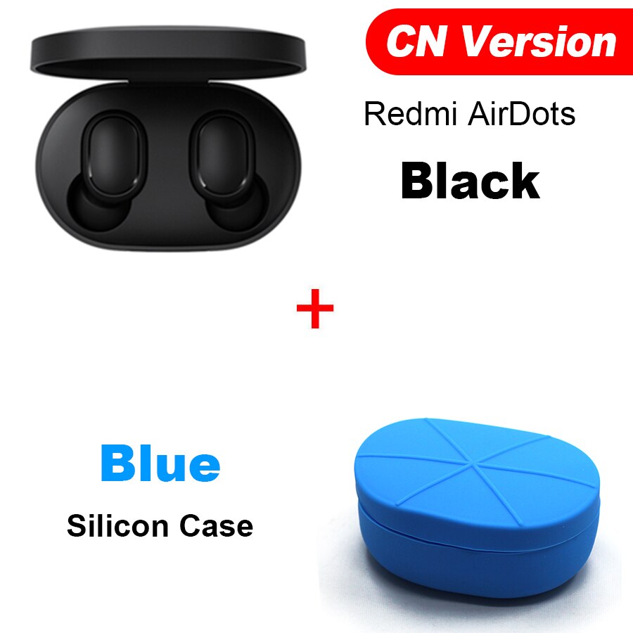 Original Xiaomi Redmi Airdots Xiaomi TWS Wireless Earphone Handsfree Voice Control Bluetooth 5.0 Noise Reduction Tap Control: CN N Blue Case