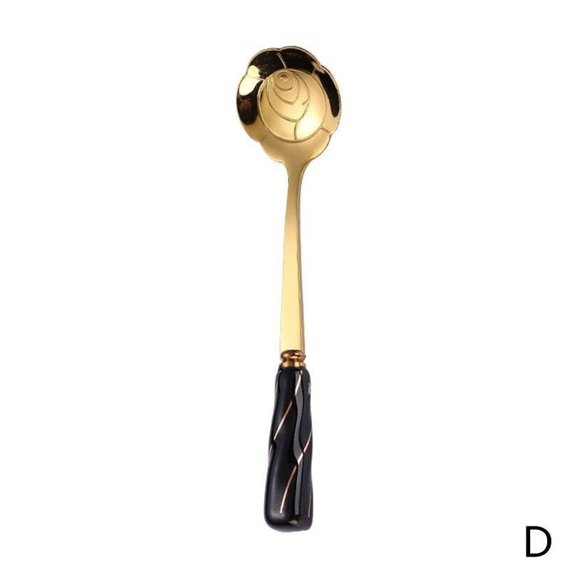 1 pièces cuillères turques en métal Rose cuillère cuillère à café en céramique en acier inoxydable couverts cuisine turc cuillère à boire cuillères Ha X9F9: D