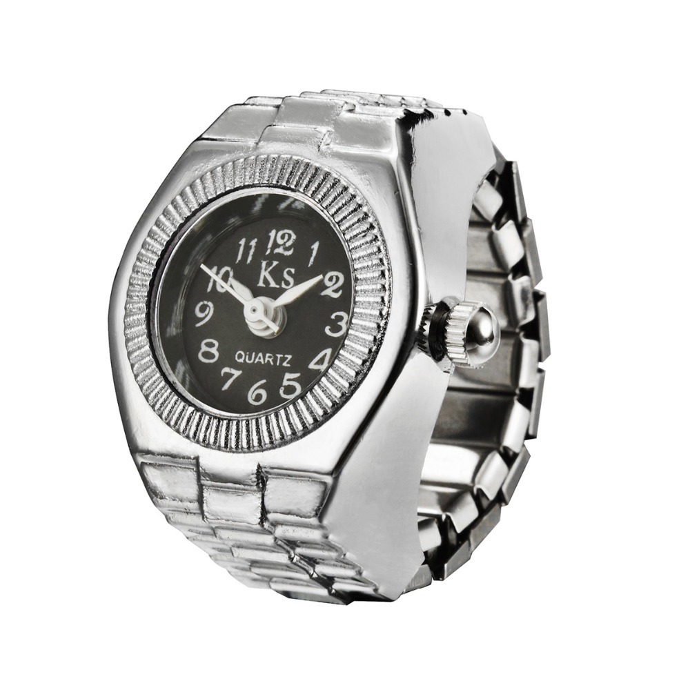 Anillo de reloj de dedo de cuarzo Punk Vintage para mujeres y hombres, relojes góticos, anillos, reloj Digital, anillos elásticos, joyería, reloj de: Gris